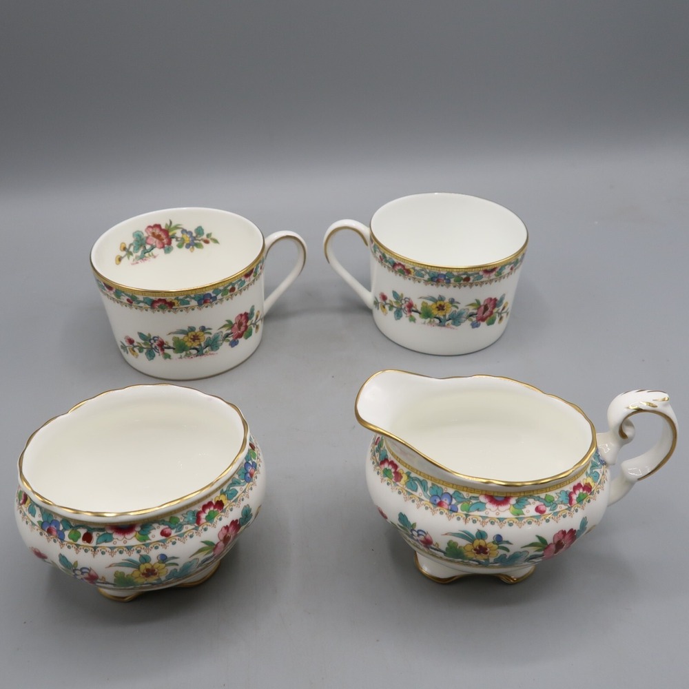 Coalport Ming Rose 2 Tea Coffee Mug with Creamer & Sugar Bowl Floral Bone china